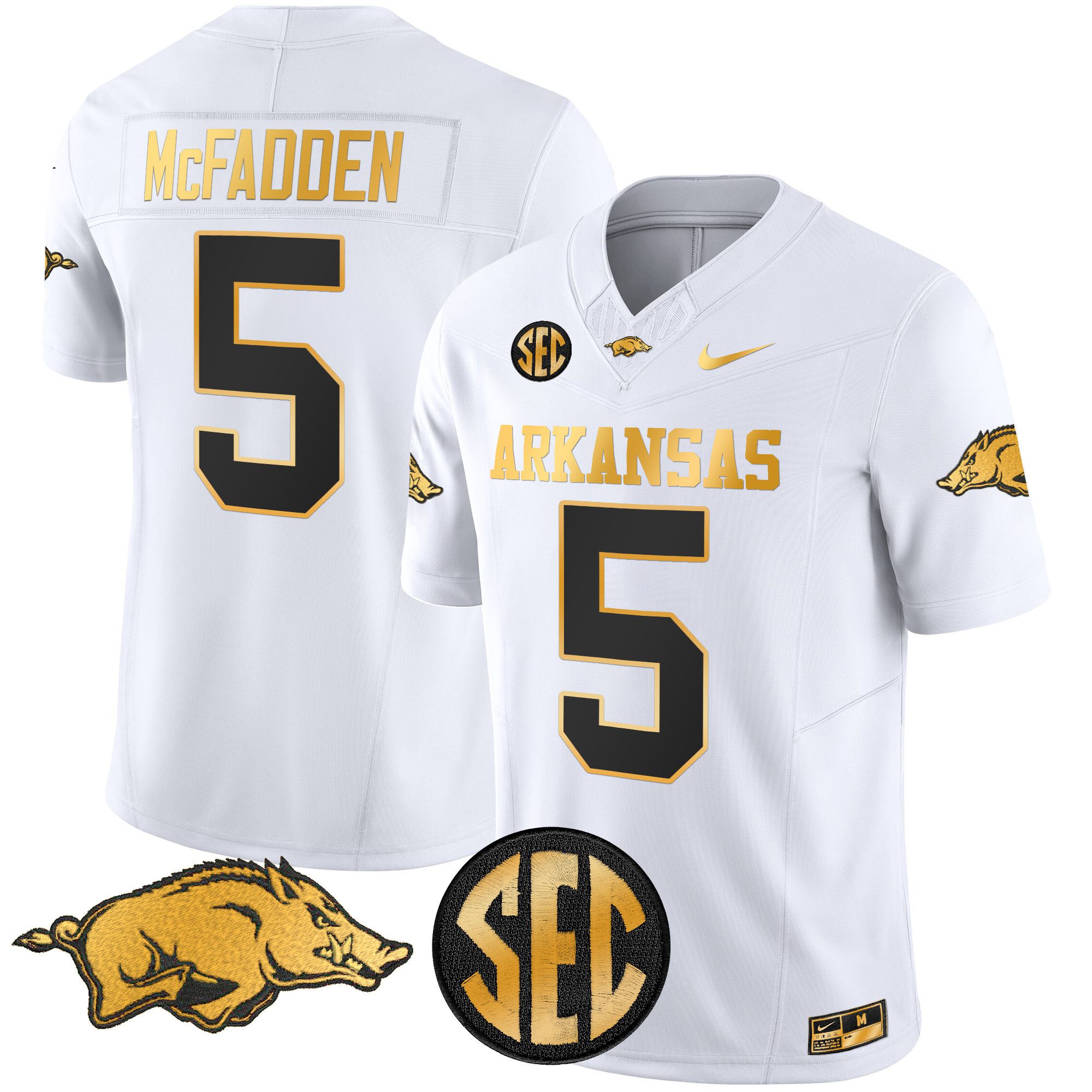 Men Arkansas Razorbacks #5 Mcfadden White Nike 2024 Gold Vapor Limited NCAA Jersey